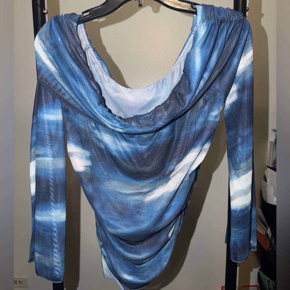 Blue Tie Dye Off Shoulder Mesh Top